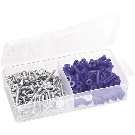 #14-#16 Conical Plastic Anchor Kit In Plastic Case 50 Anchors 50 Screws & 1 Drill Bit, 100PK